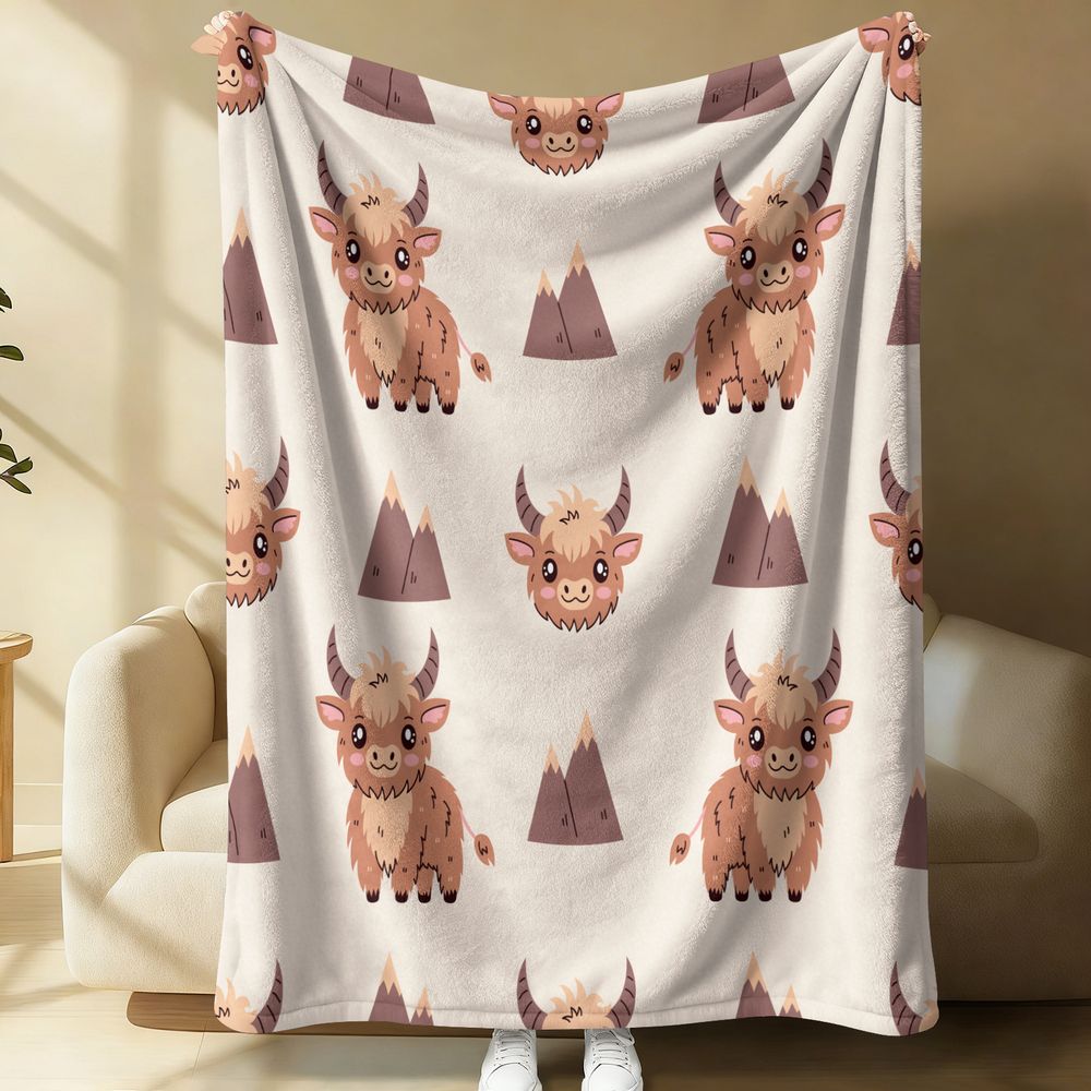 Cute Highland Cow Print Flanne - Highland Home Textiles 评论和价格