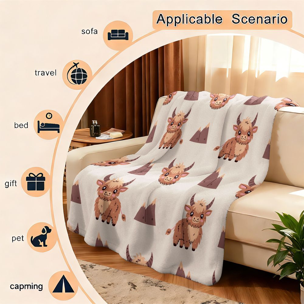 Cute Highland Cow Print Flanne - Highland Home Textiles 评论和价格