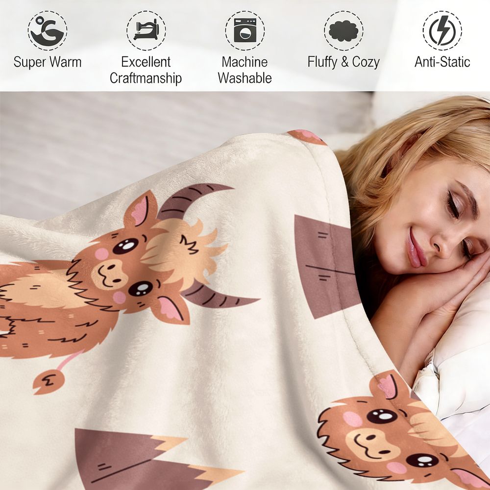 Cute Highland Cow Print Flanne - Highland Home Textiles 评论和价格