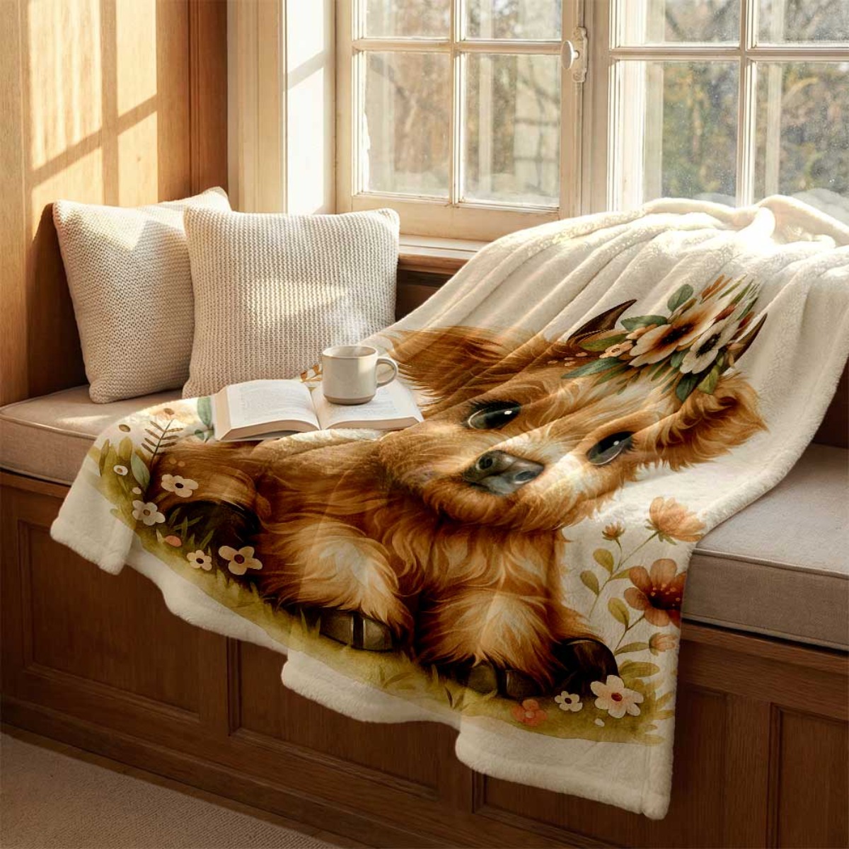 Kawaii Highland Calf Flower Pa - Highland Home Textiles 评论和价格