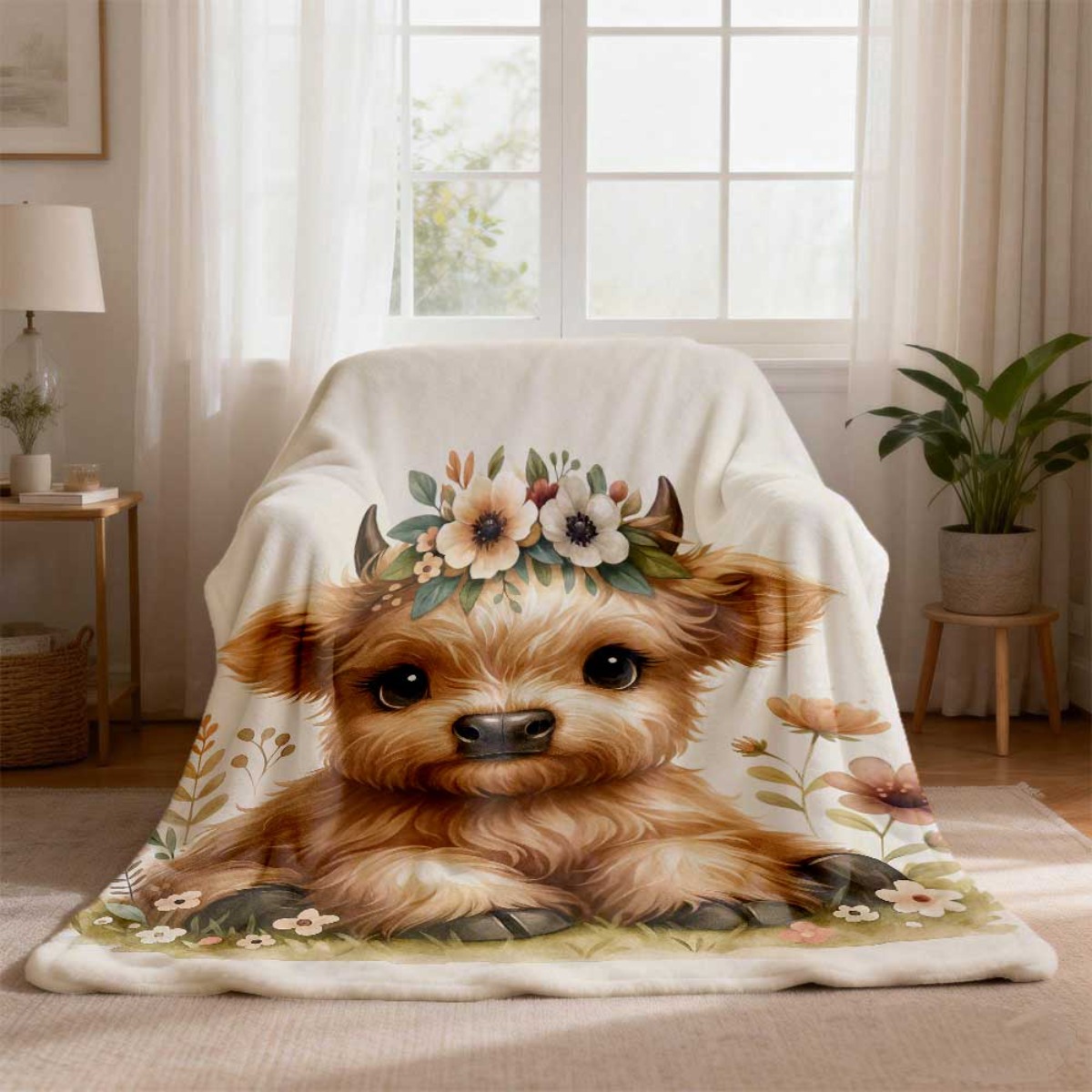 Kawaii Highland Calf Flower Pa - Highland Home Textiles 评论和价格