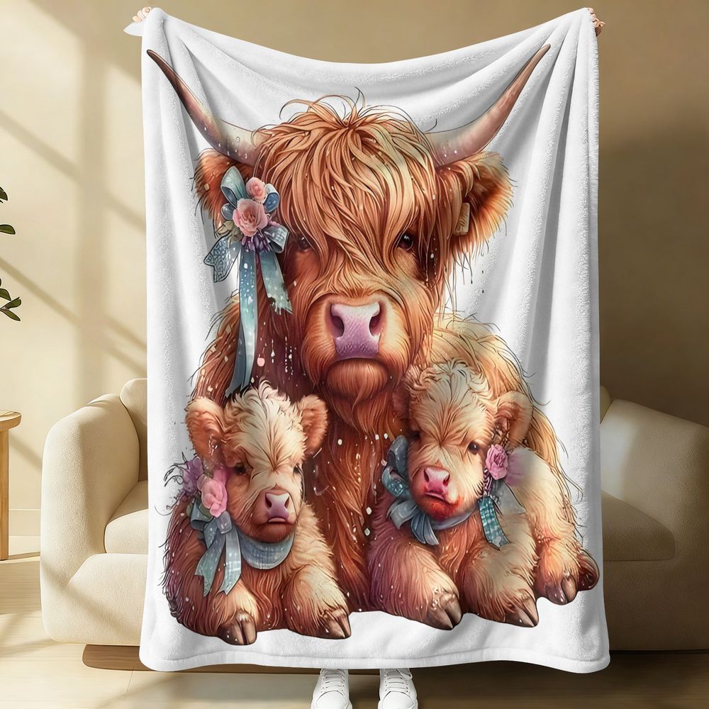 Highland Cow Print Blanket Fla - Highland Home Textiles 评论和价格