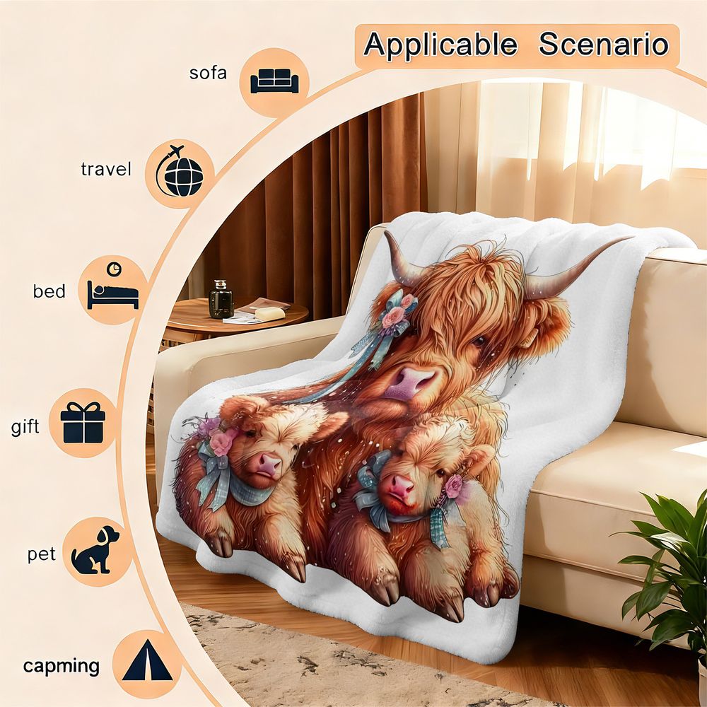 Highland Cow Print Blanket Fla - Highland Home Textiles 评论和价格