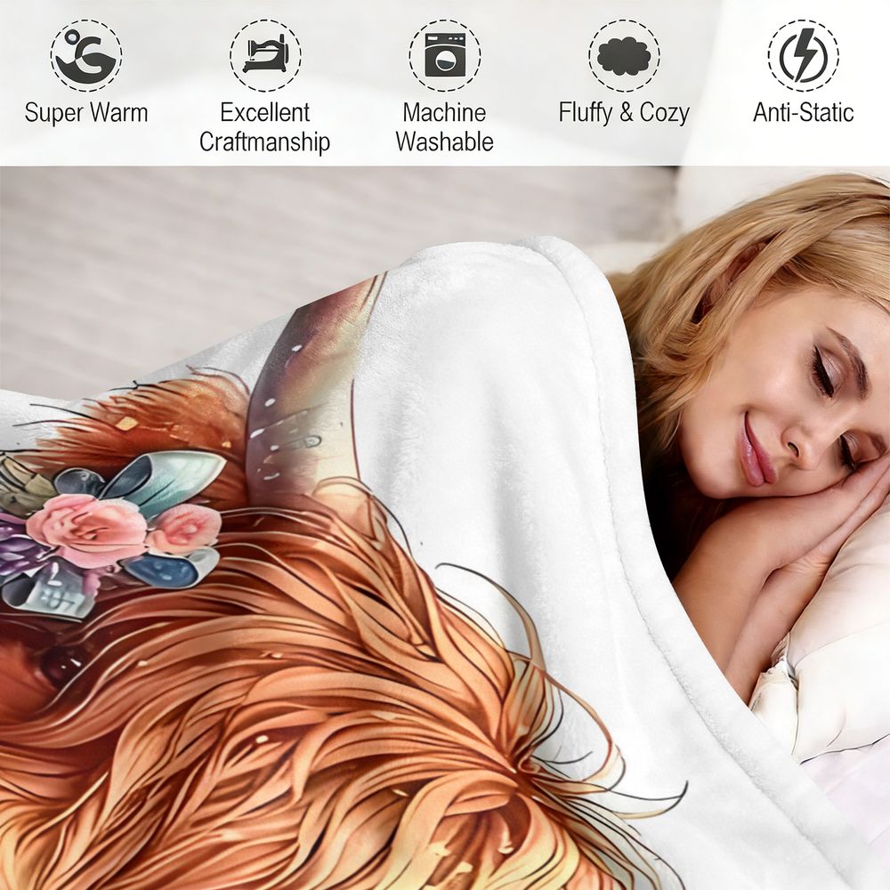 Highland Cow Print Blanket Fla - Highland Home Textiles 评论和价格