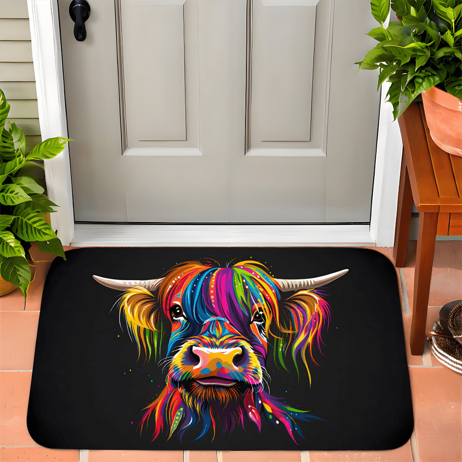 Colorful Highland Cow Welcome  - Highland Home Textiles 评论和价格