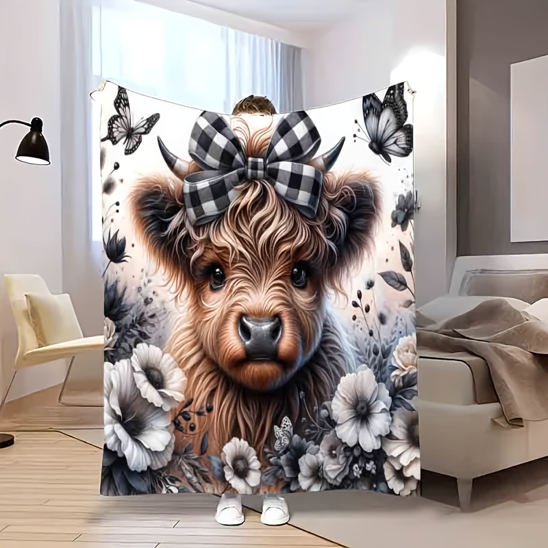 Highland Cow Plaid Blanket - C - Highland Home Textiles 评论和价格