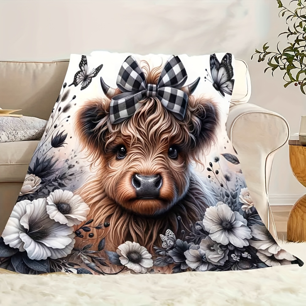 Highland Cow Plaid Blanket - C - Highland Home Textiles 评论和价格