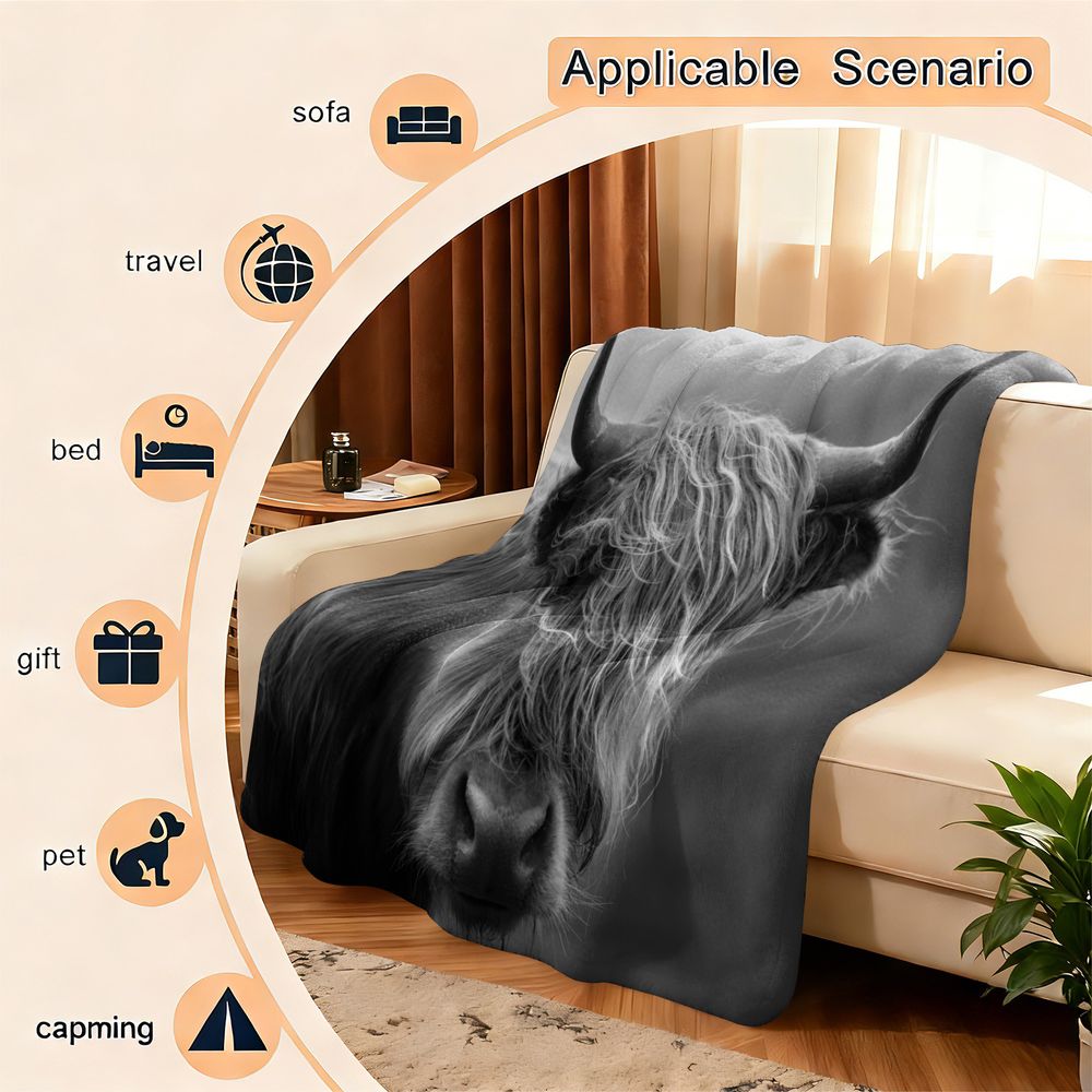 Highland Cow Throw Blanket Fla - Highland Home Textiles 评论和价格